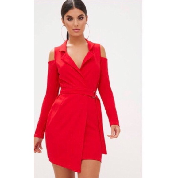 red cold shoulder dress